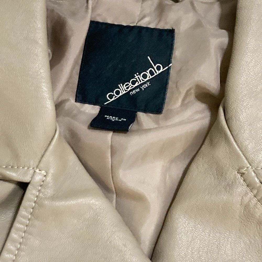 Collection B Faux Leather Belted Moto Jacket Brown Size Small - Picture 12 of 12